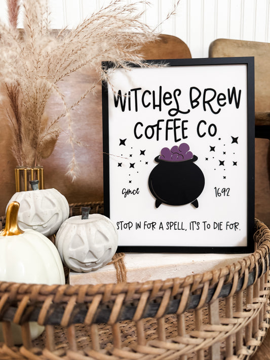 Witches Brew Coffee House | Halloween Decor | Stop in for a Spell Sign | Shelf Halloween Decor | Laser Engraved Acrylic