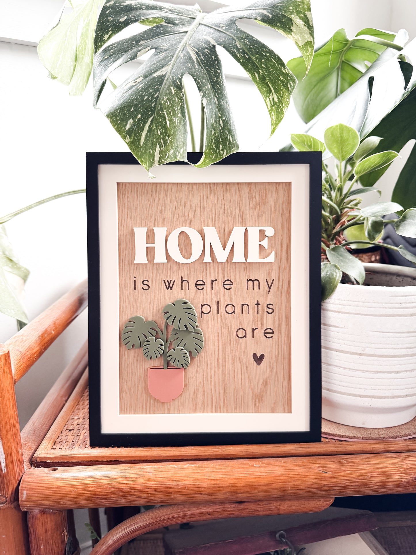 Home is Where my Plants Are Sign | Laser Engraved | Boho Decor | Handmade | Framed Signs | Plant Lover | Framed Sign