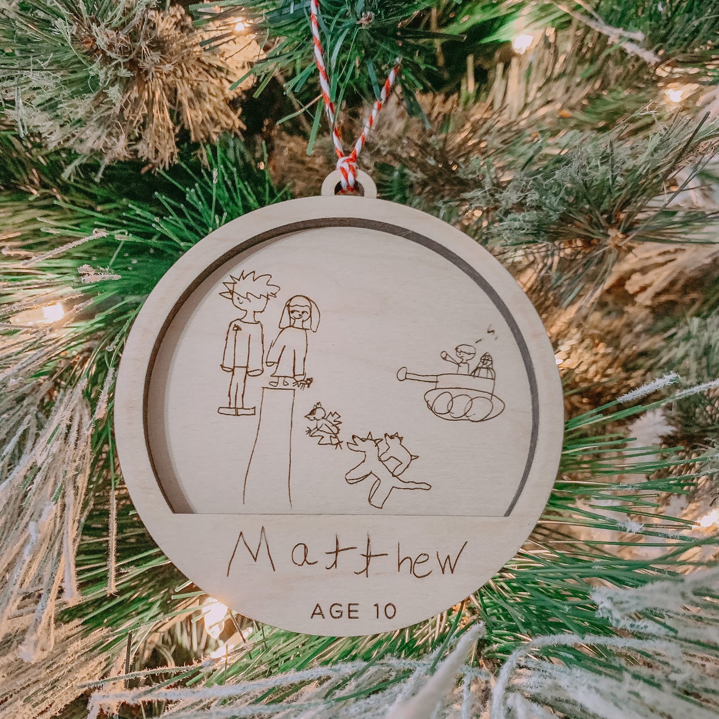 Wooden Tree Ornament Engraved with Child's Drawing | Personalized Christmas Gift | Engraved Keepsake | Kid's Artwork | Keepsake Gift