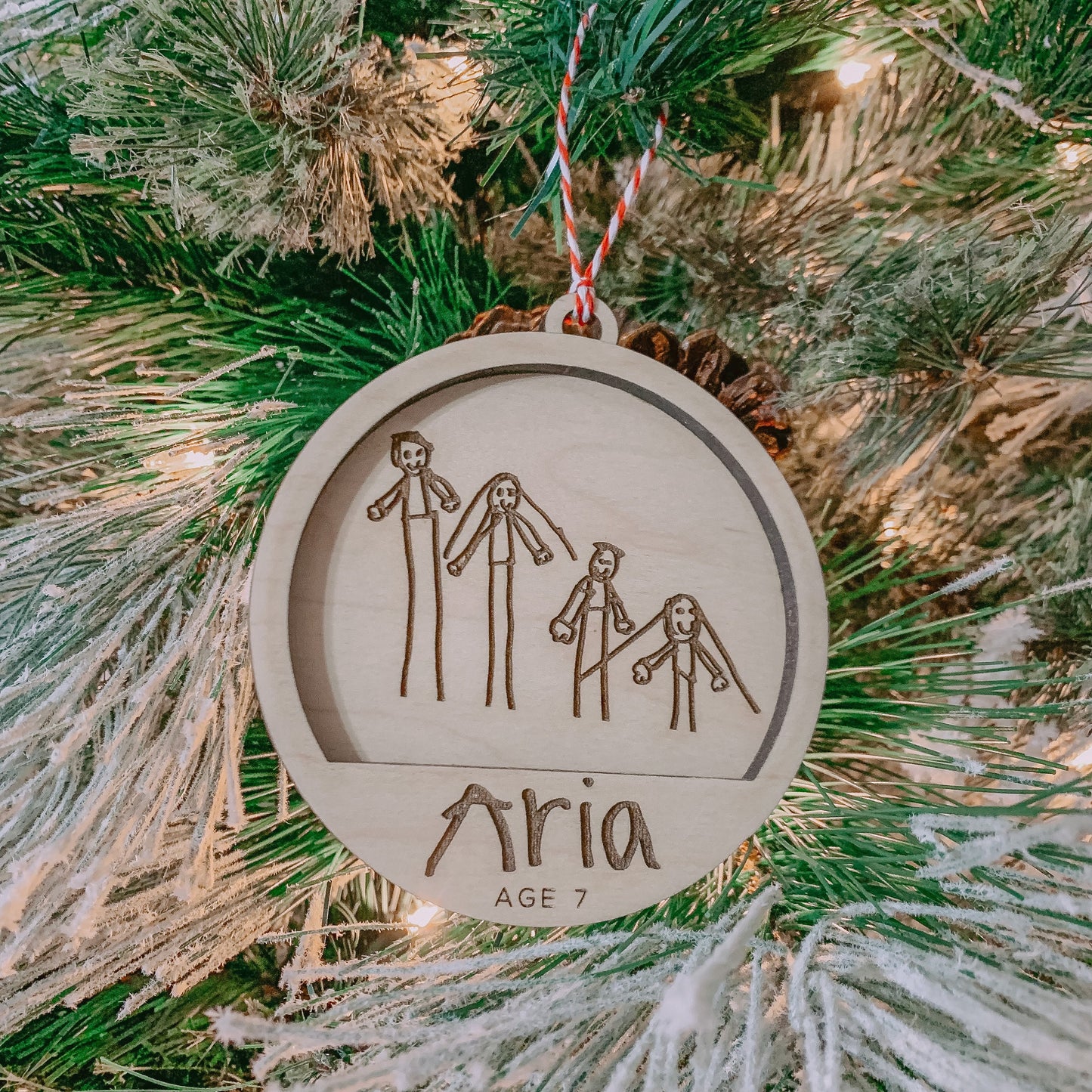 Wooden Tree Ornament Engraved with Child's Drawing | Personalized Christmas Gift | Engraved Keepsake | Kid's Artwork | Keepsake Gift