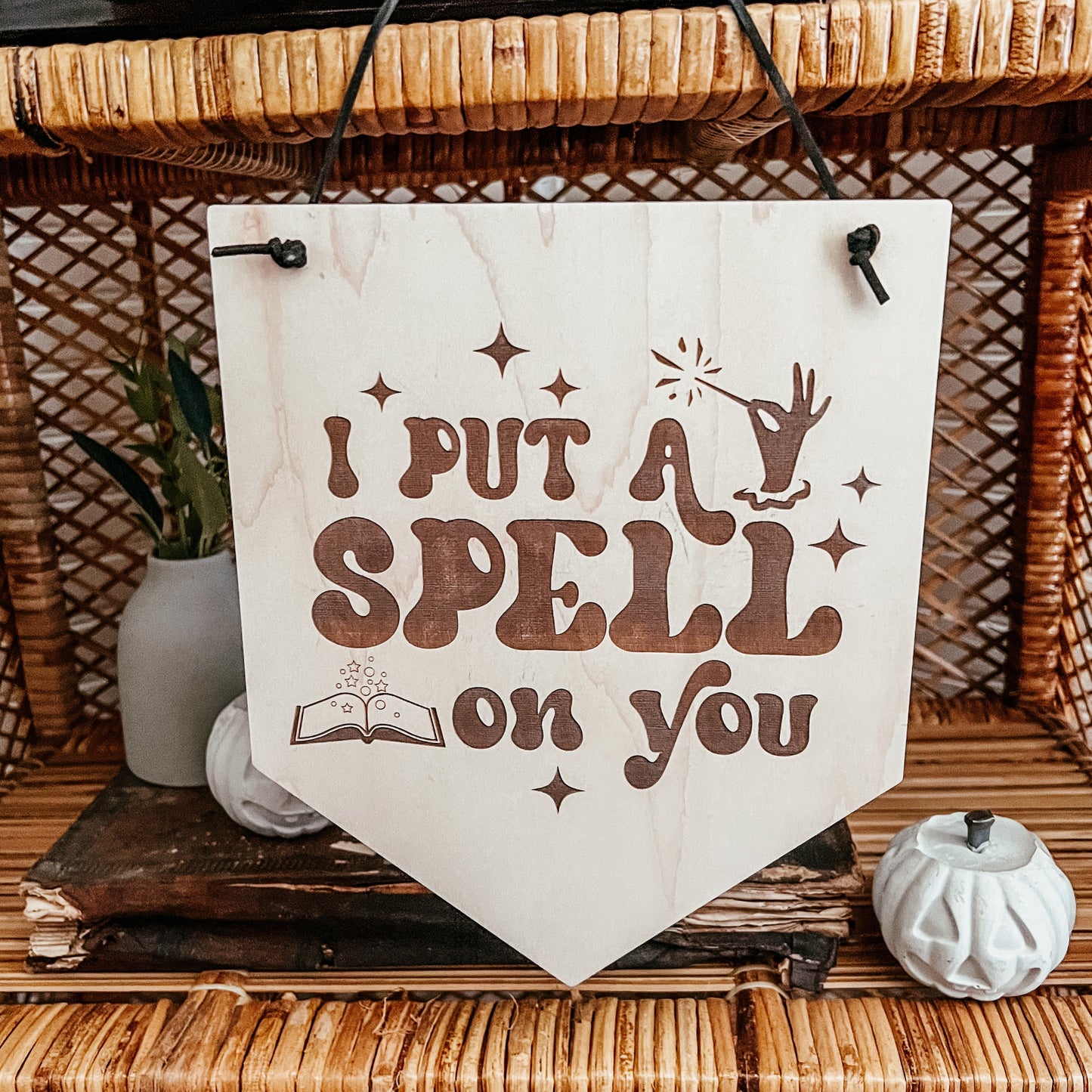 Boho I Put a Spell On You Banner Sign | Boho Halloween Decor | Wall Art Halloween Decor | Laser Engraved