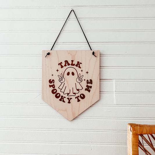 Boho Talk Spooky to Me Banner Sign | Boho Halloween Decor | Peace Out Sign | Wall Art Halloween Decor | Laser Engraved