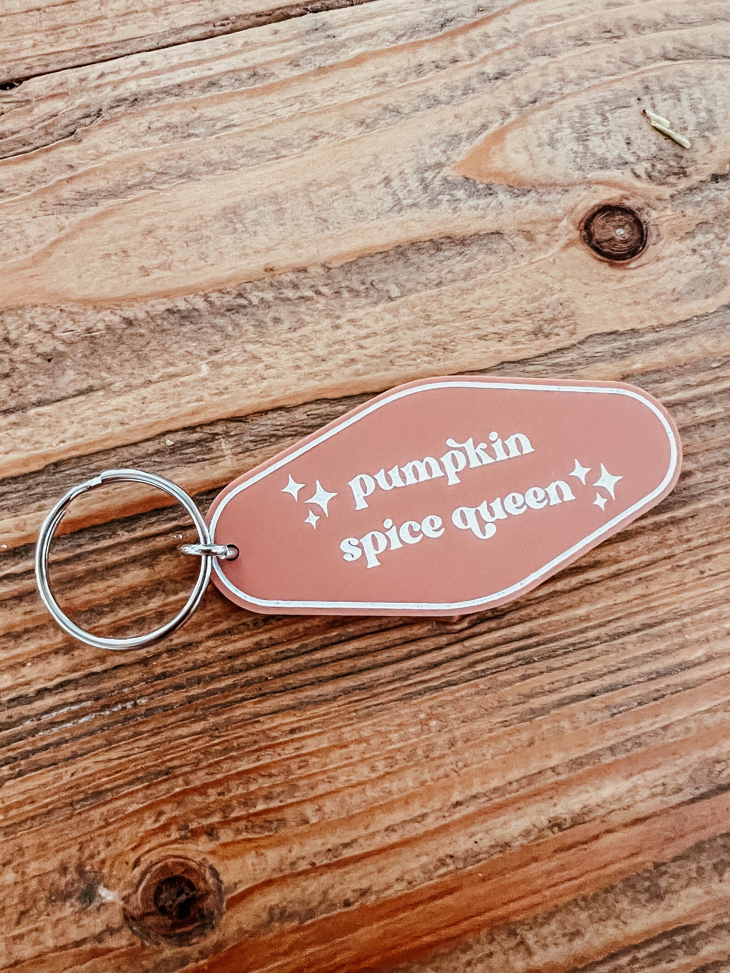 Retro Inspired Pumpkin Spice Motel Keychain | Laser Engraved | Unique Gift | Handmade Keychain | Car Keys | Gift for Her | Gift for Him