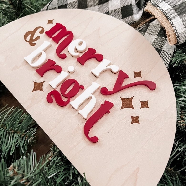 Merry & Bright Arch Sign | Boho Christmas Sign | 3D Sign | Laser Engraved | Boho Christmas Sign | Arch Sign