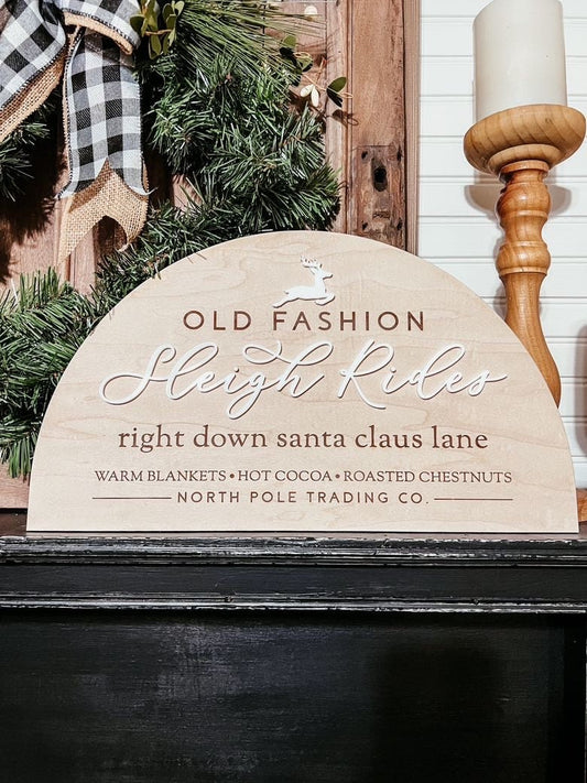 Old Fashion Sleigh Rides Arch Sign | Boho Christmas Sign | 3D Sign | Laser Engraved | Boho Christmas Sign | Arch Sign