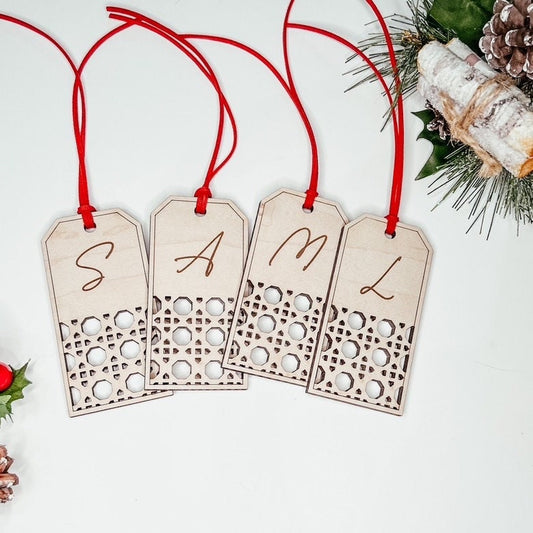 Personalized Rattan Cane Initial Stocking Tag | Wooden Name Tags | Christmas Labels | Wooden Present Tags | Christmas Stocking tags