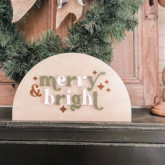 Merry & Bright Arch Sign | Boho Christmas Sign | 3D Sign | Laser Engraved | Boho Christmas Sign | Arch Sign