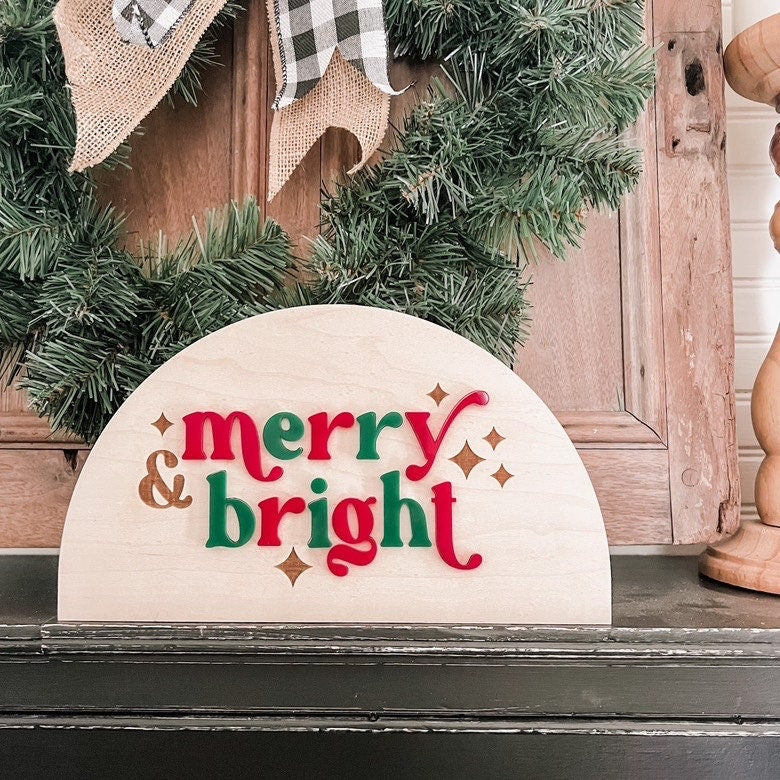 Merry & Bright Arch Sign | Boho Christmas Sign | 3D Sign | Laser Engraved | Boho Christmas Sign | Arch Sign