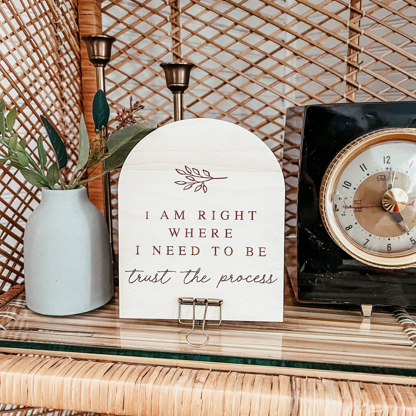 I am Right Where I Need to Be. Trust the Process Boho Mini Sign | Laser Engraved Mini Sign | Motivational Office Decor |