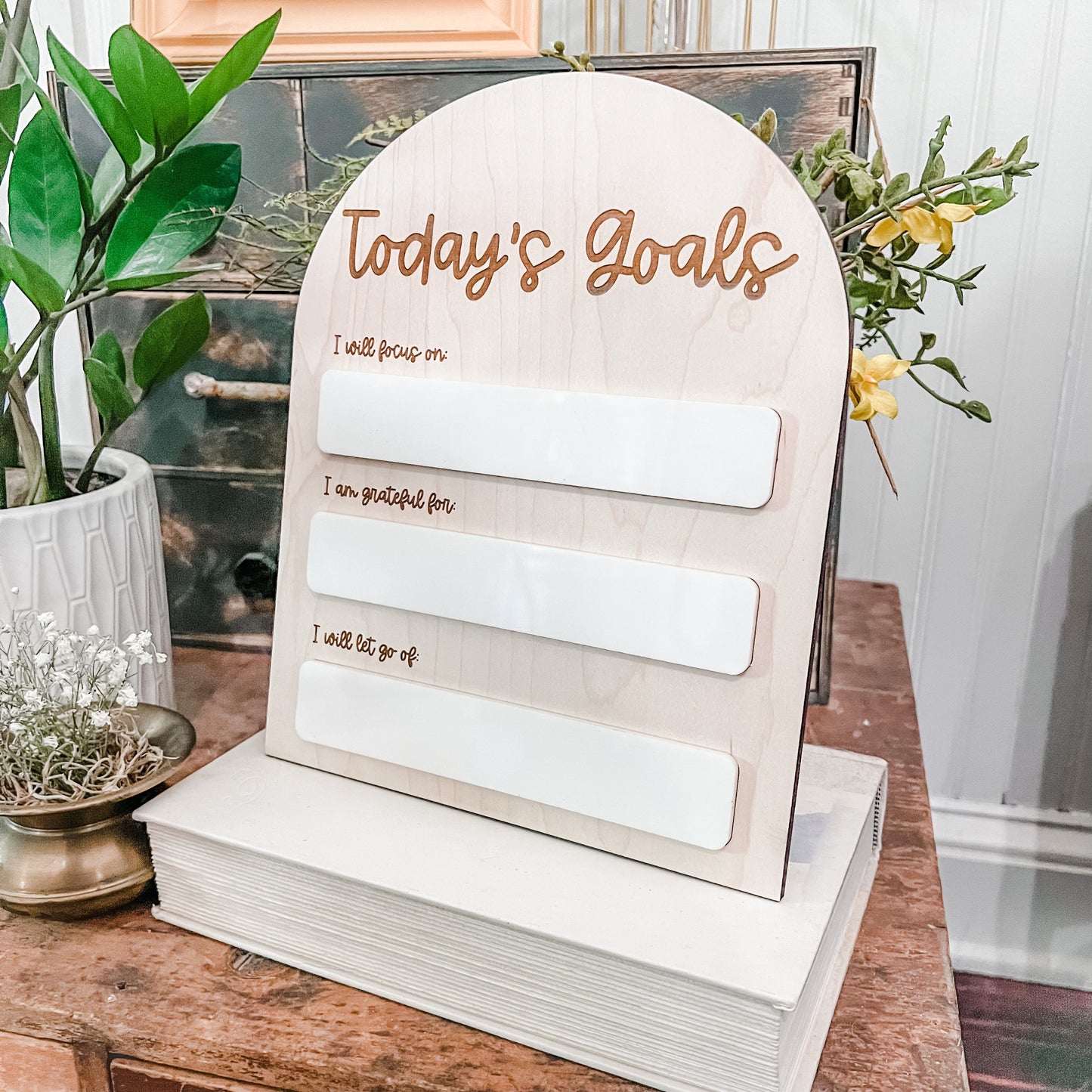 Today’s Goals Dry Erase Board | Office Decor | Dry Erase Board | Handmade | Boho Arch Sign | Self Care Affirmations
