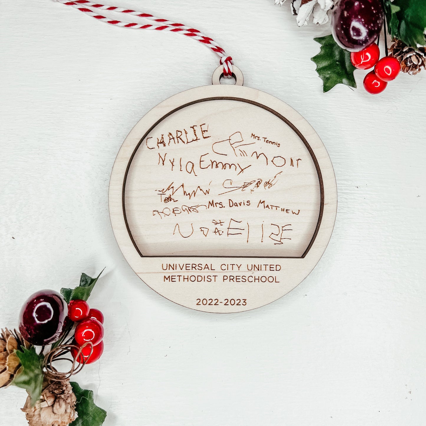 Wooden Tree Ornament Engraved with Class Signature's | Teacher Appreciation Gift | Engraved Keepsake | Keepsake Gift | Rising Middle School