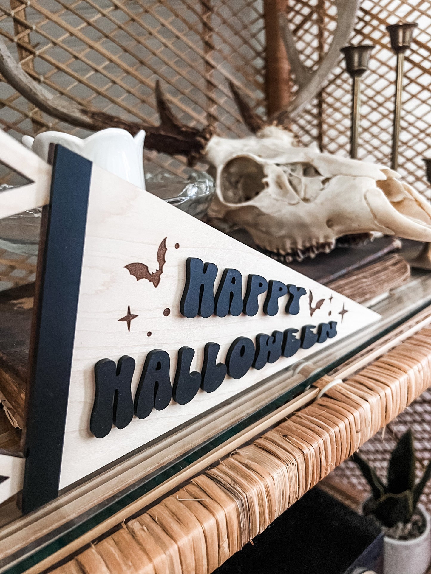 Happy Halloween Pennant Flag | Boho Halloween Decor | Handmade | 3D Halloween Sign |