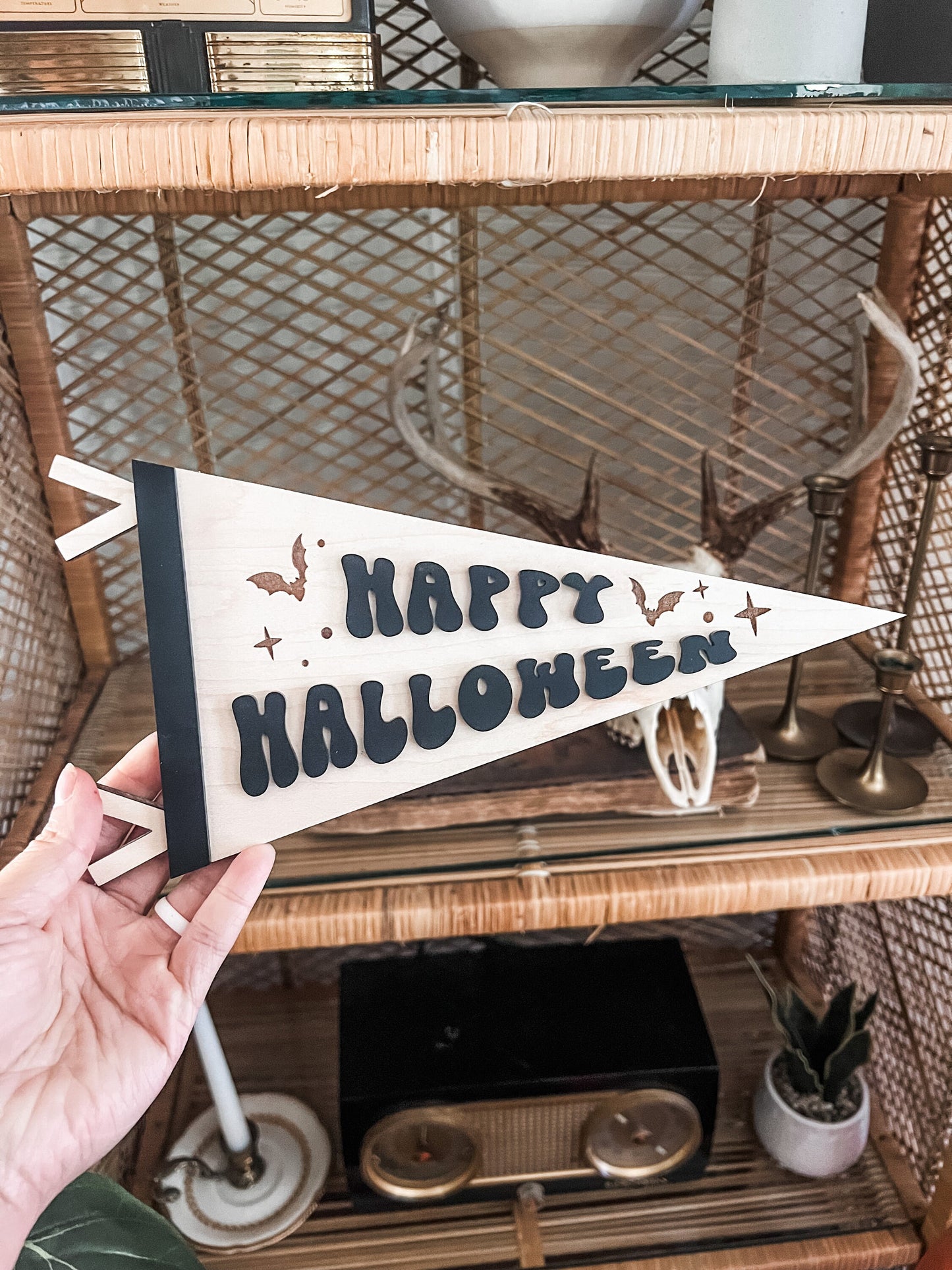 Happy Halloween Pennant Flag | Boho Halloween Decor | Handmade | 3D Halloween Sign |