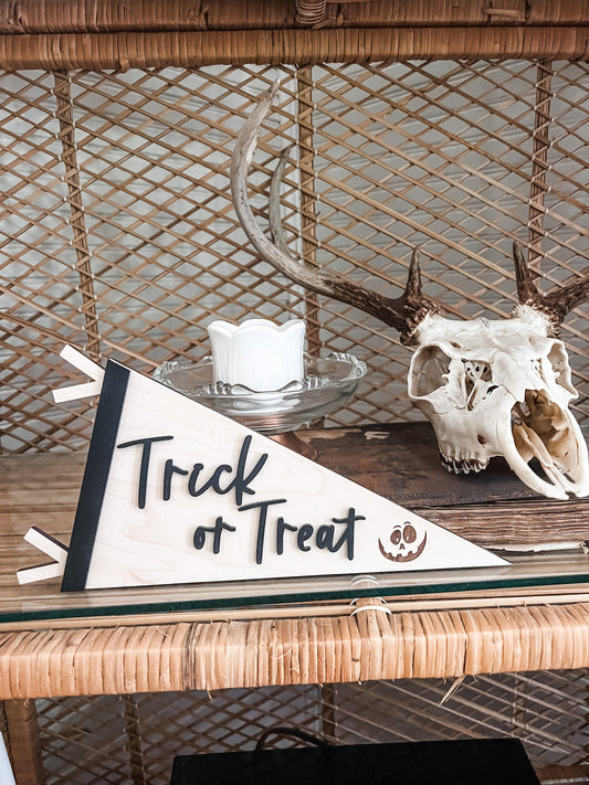 Trick or Treat Pennant Flag | Boho Halloween Decor | Handmade | 3D Halloween Sign |