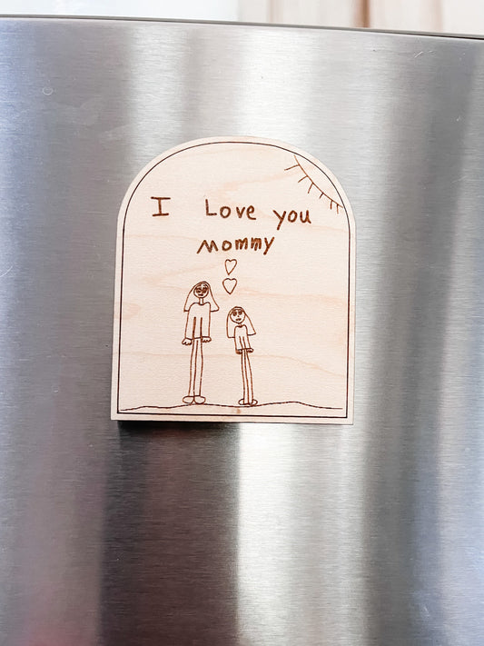 Wood Magnet with Child's Drawing | Personalized Gift | Engraved Keepsake | Kid's Artwork | Keepsake Gift | Art Display