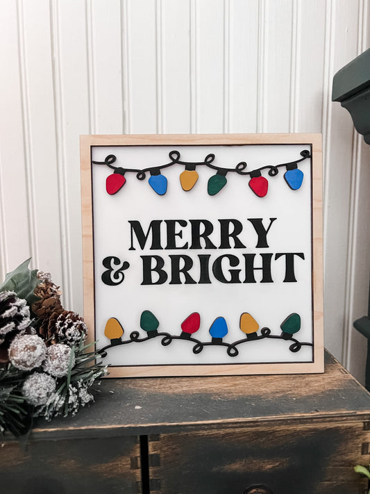 Merry & Bright Christmas Lights Framed Sign | Framed Christmas Sign | 3D Sign | Laser Engraved | Boho Christmas Sign | Arch Sign