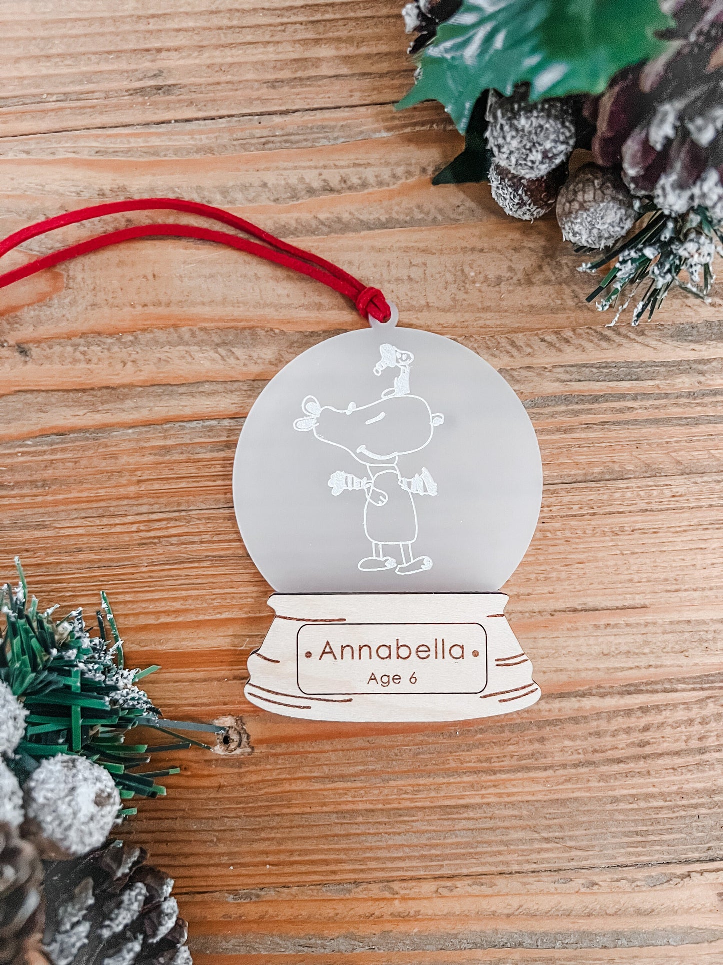 Snow globe Tree Ornament Engraved with Child's Drawing | Personalized Christmas Gift | Engraved Keepsake | Kid's Artwork | Keepsake Gift