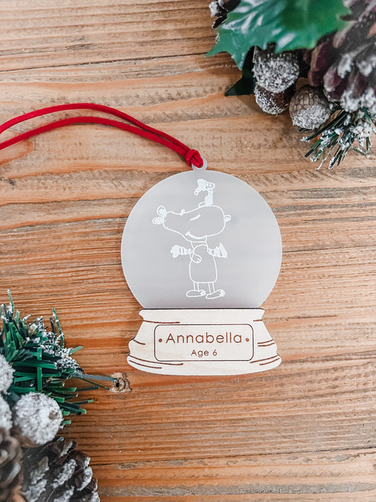 Snow globe Tree Ornament Engraved with Child's Drawing | Personalized Christmas Gift | Engraved Keepsake | Kid's Artwork | Keepsake Gift