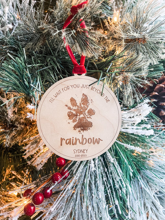 Wooden Tree Pet Memorial Ornament | Paw Print Ornament | Engraved Keepsake | Sentimental Gift | Pet Loss Ornament