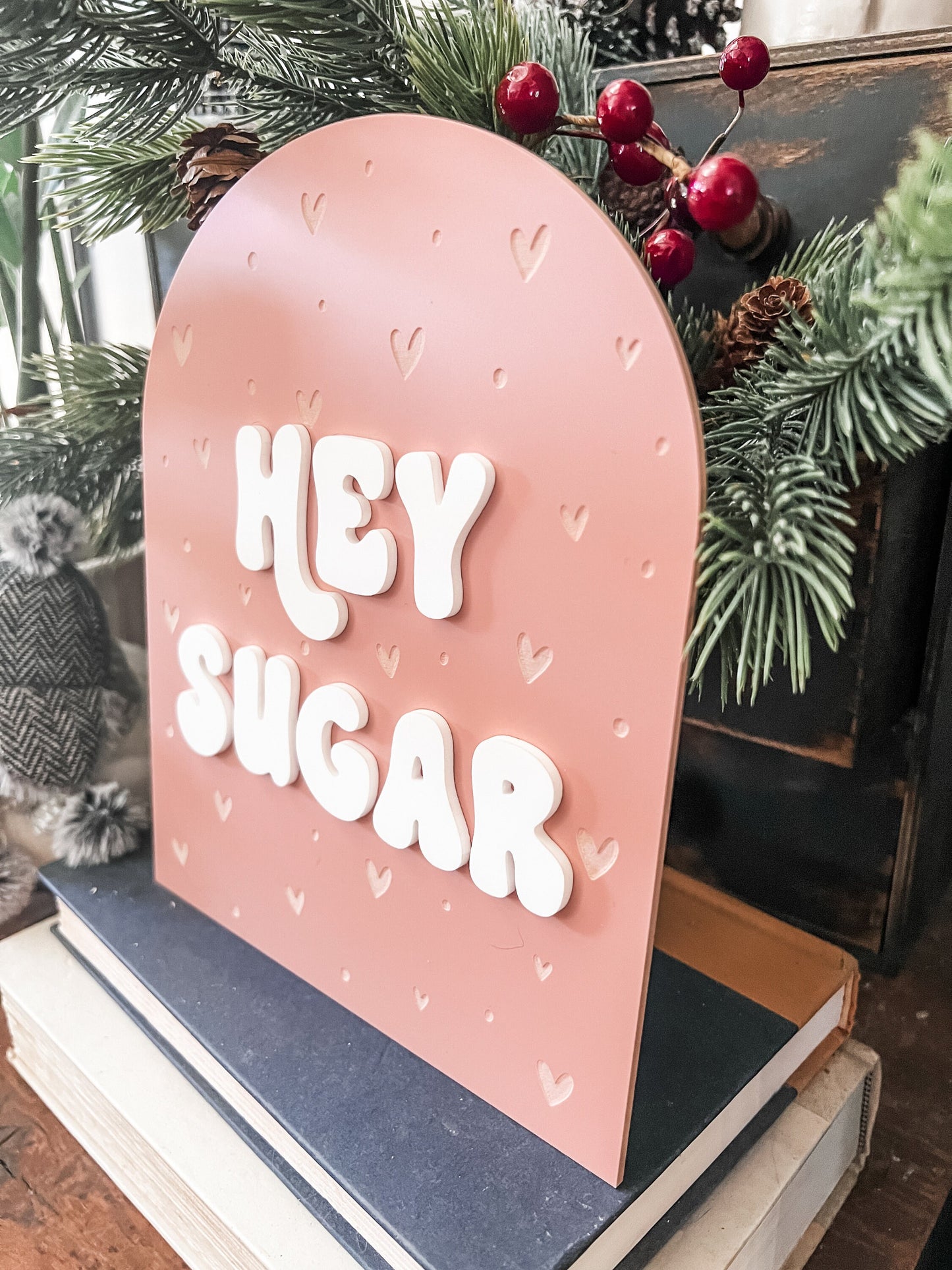 Hey Sugar Boho Arch Sign | Laser Engraved | Boho Decor | Handmade | Boho Shelf Sign | Arched Signs | Valentines Day