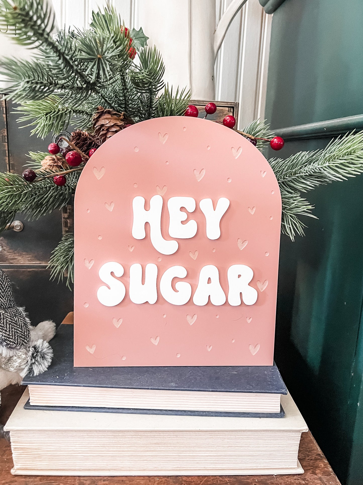 Hey Sugar Boho Arch Sign | Laser Engraved | Boho Decor | Handmade | Boho Shelf Sign | Arched Signs | Valentines Day