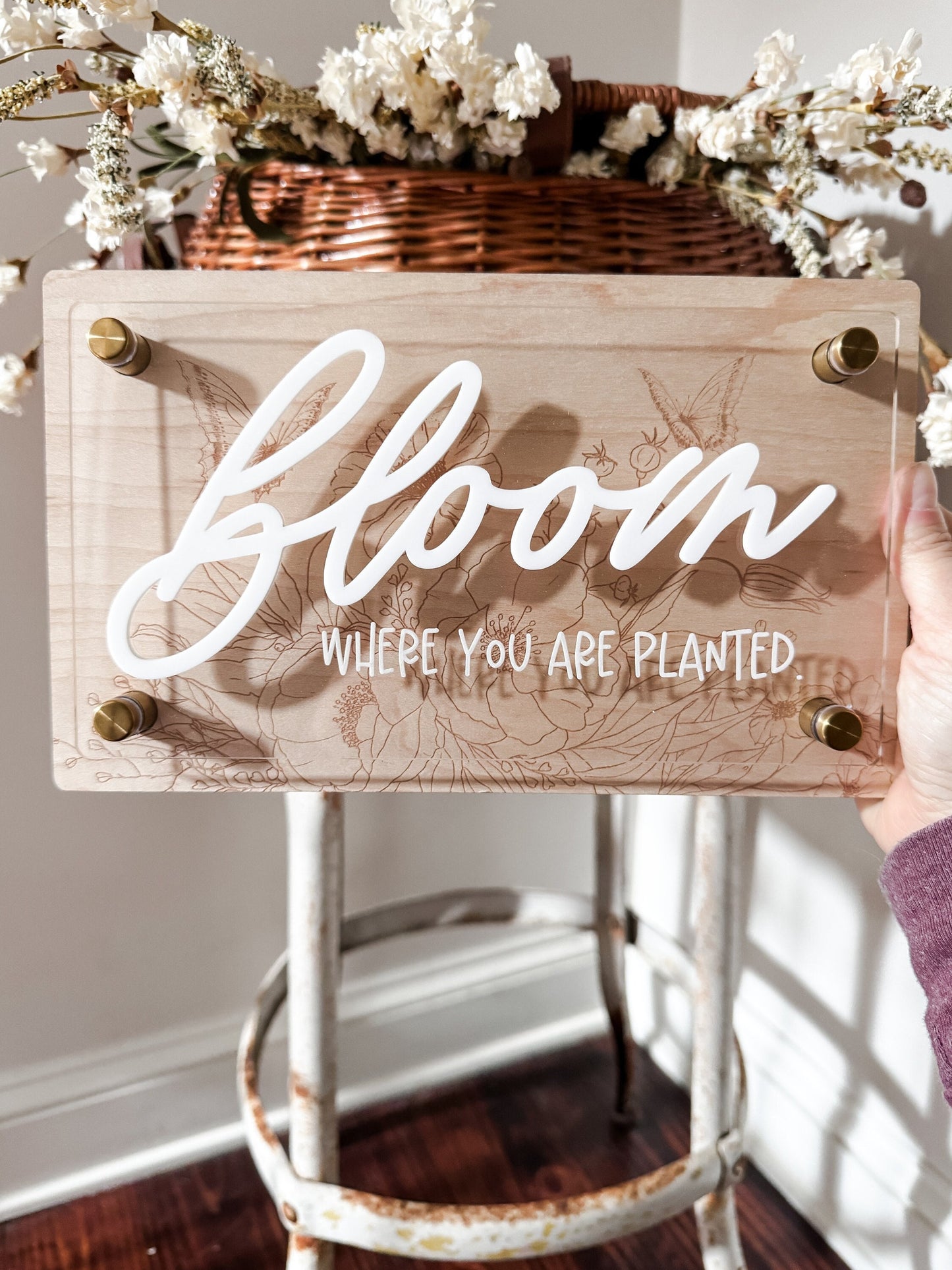 Bloom Where You Are Planted | Positive Wall Art | Boho | Handmade | Boho Shelf Sign | Arched Signs | Stand off sign