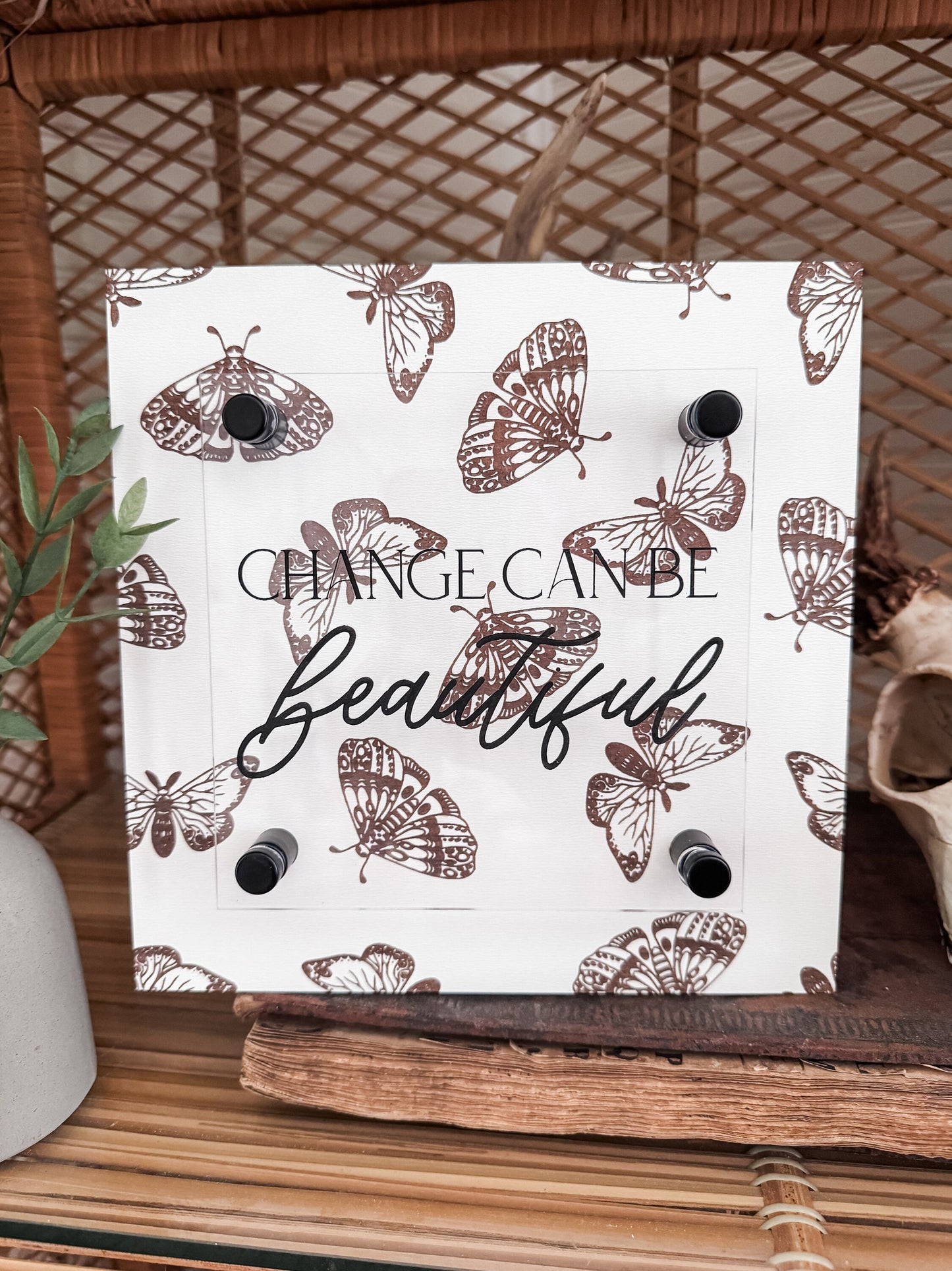 Change can be Beatiful | Framed Sign | Hanging Sign | Handmade | Laser Engraved | Stand off Sign | Shelf Decor | Butterfly Background